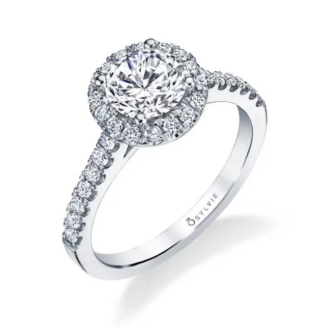 Round Cut White Gold Engagement Ring with Halo - Emma