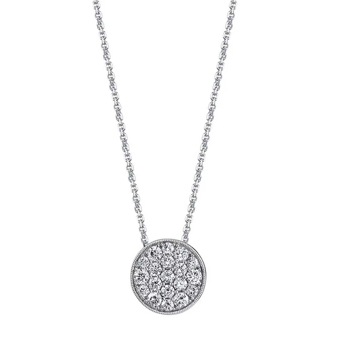 White Gold Round Pave Diamond Necklace