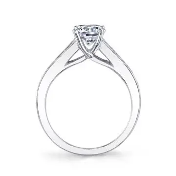 White Gold Round Cut Modern Baguette Engagement Ring - Victoria
