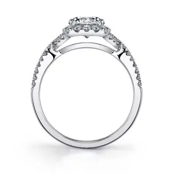 White Gold Round Cut Classic Spiral Cushion Halo Engagement Ring - Faustine