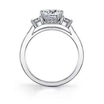 White Gold Round Cut Vintage Inspired Three Stone Engagement Ring - Noella