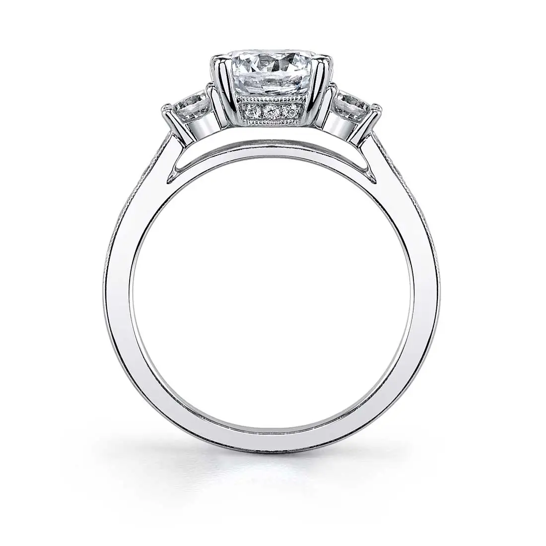 White Gold Pear Shaped Vintage Inspired Three Stone Engagement Ring - Noella - Profile View