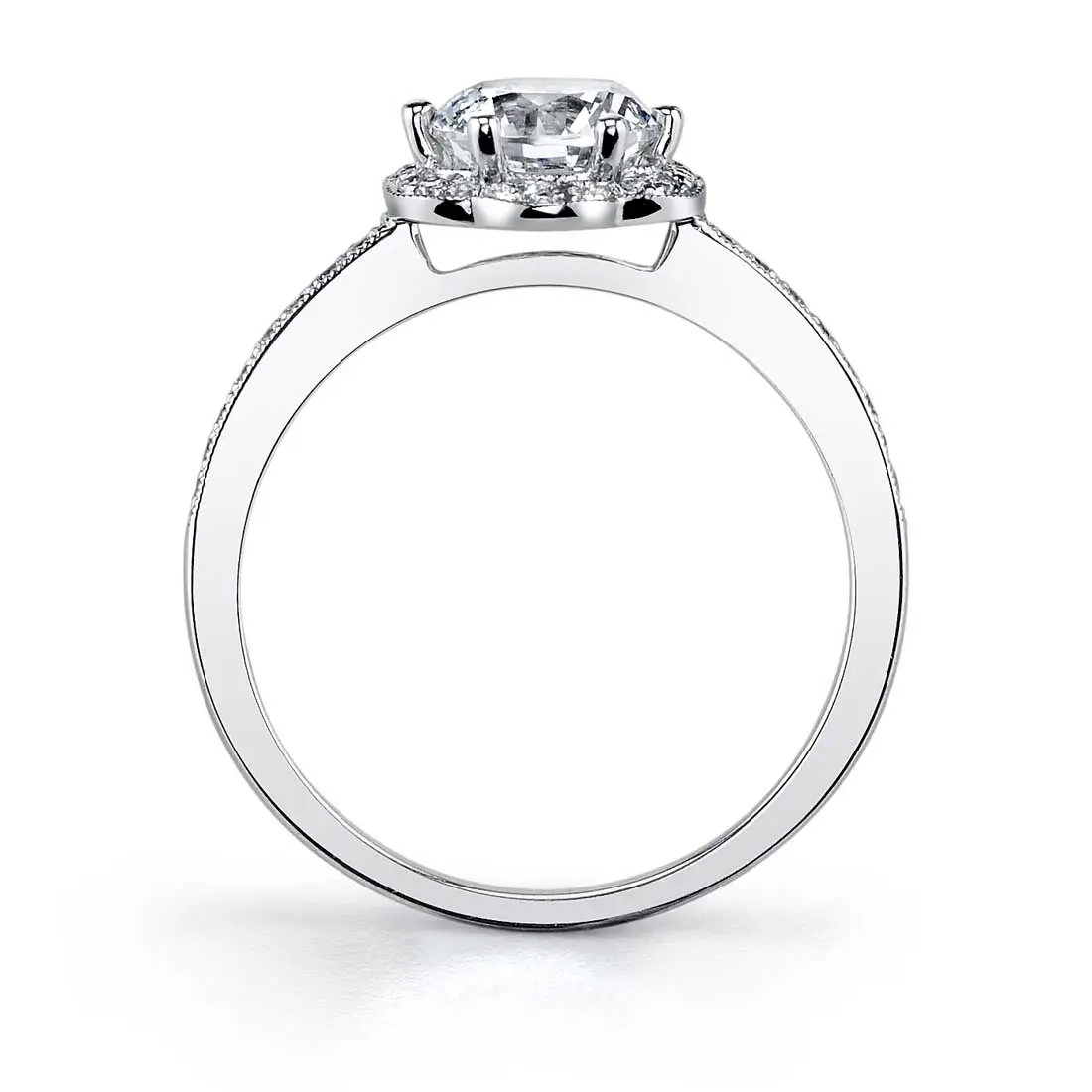 White Gold Round Cut Flower Halo Engagement Ring - Lilian - Profile View