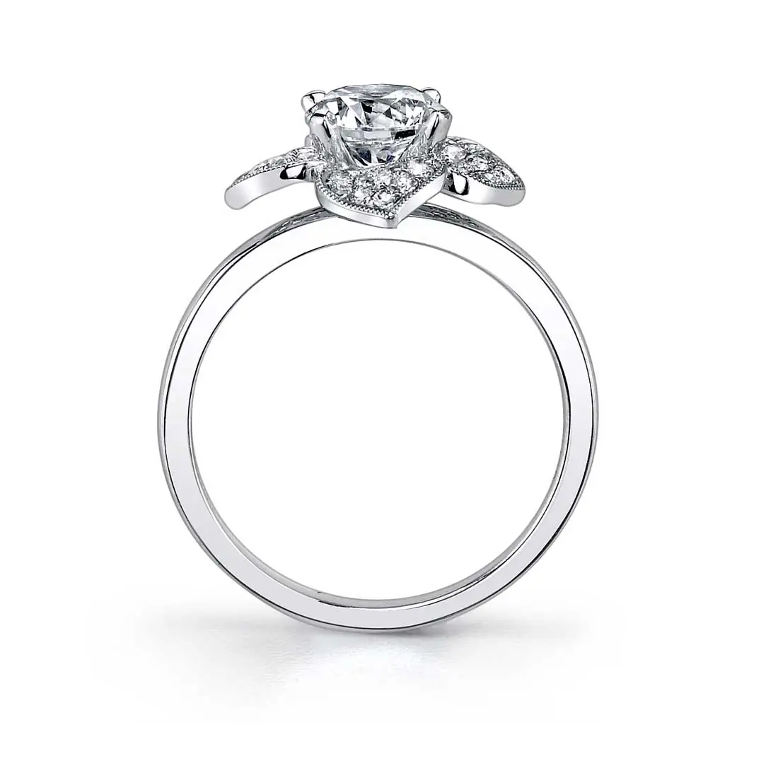 White Gold Flower Inspired Engagement Ring - Leonie - Profile View