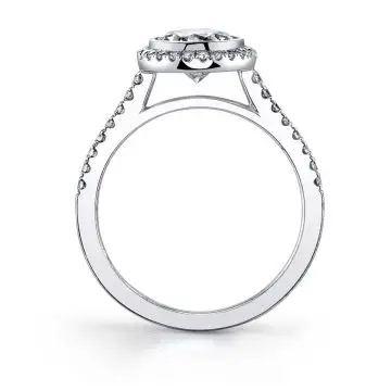 White Gold Pear Shaped Modern Bezel Halo Engagement Ring - Anita
