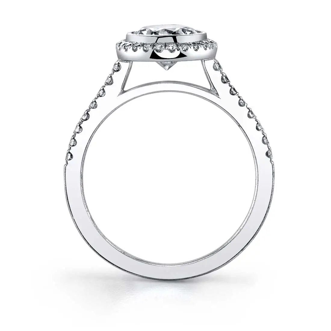 White Gold Round Cut Modern Bezel Halo Engagement Ring - Anita - Profile View