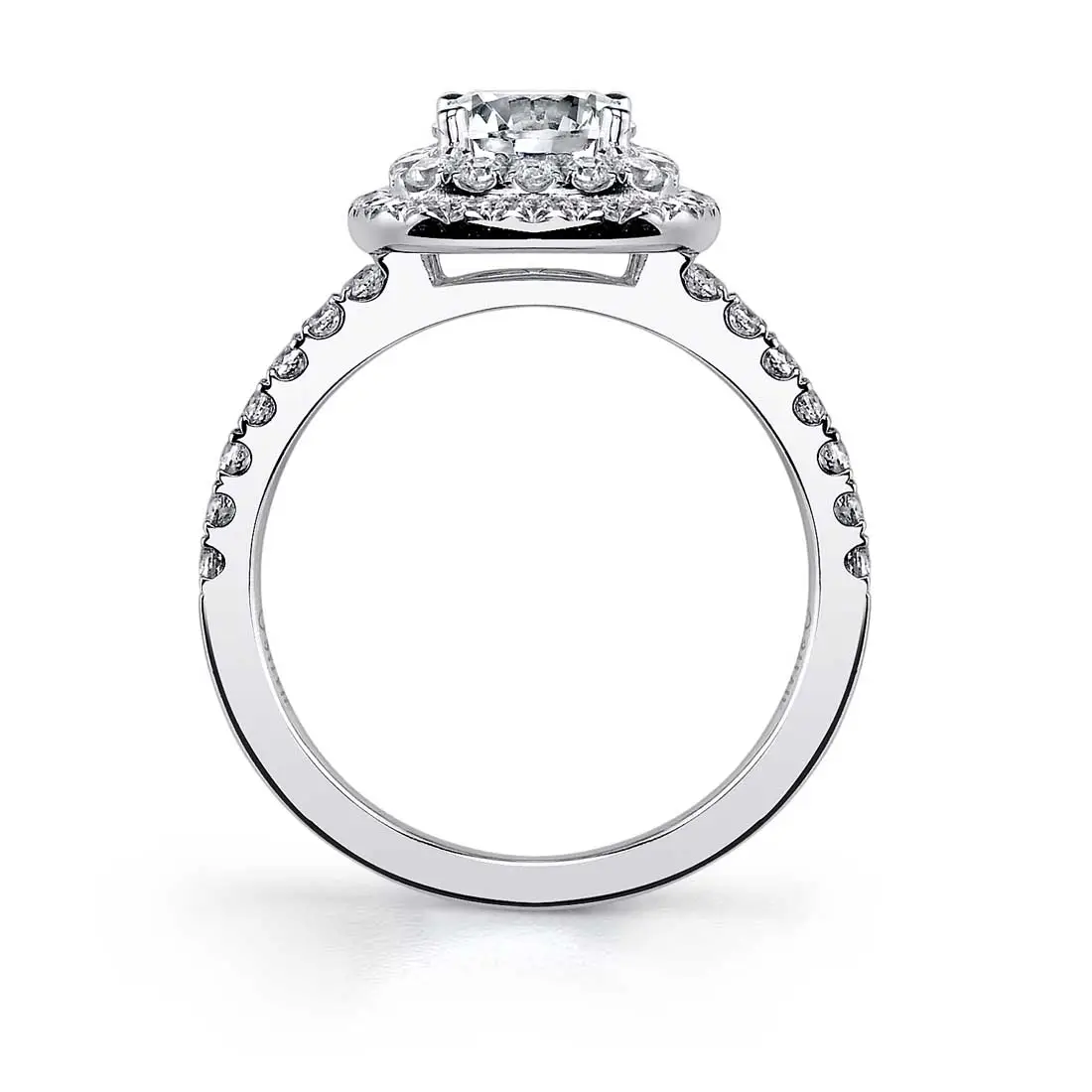 White Gold Princess Cut Classic Double Halo Engagement Ring - Melodie - Profile View