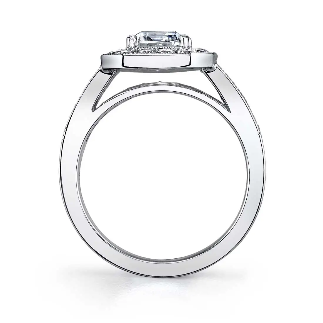 White Gold Emerald Cut Vintage Inspired Engagement Ring with Baguettes - Adele - Profile View