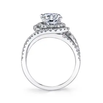 White Gold Round Cut Unique Double Halo Engagement Ring - Grace