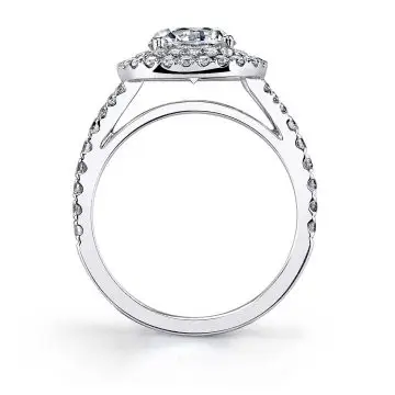 White Gold Round Cut Double Cushion Halo Engagement Ring - Marielle