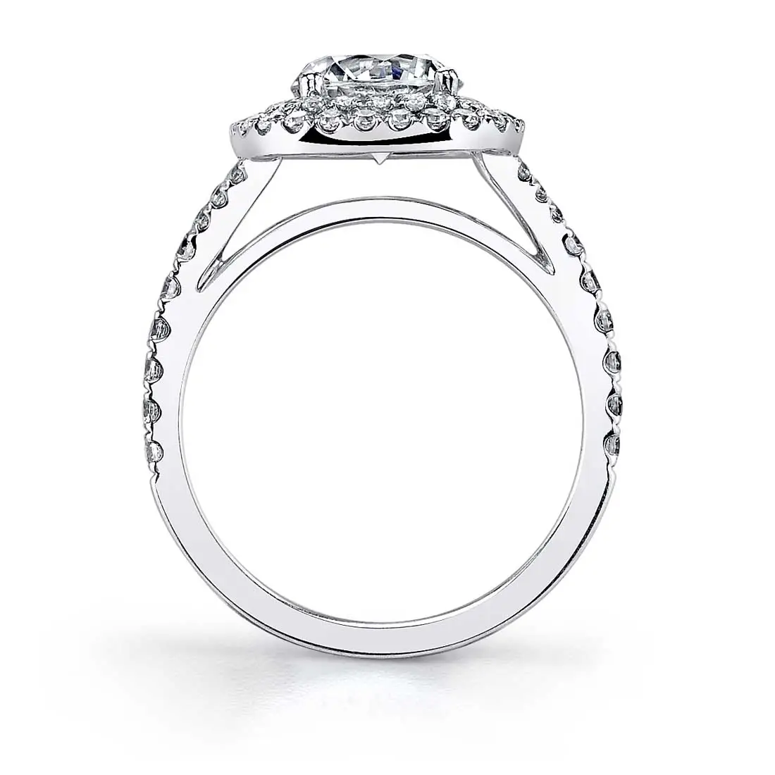 White Gold Round Cut Double Cushion Halo Engagement Ring - Marielle - Profile View