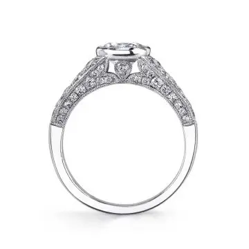 White Gold Round Cut Modern Vintage Bezel Engagement Ring - Barbara