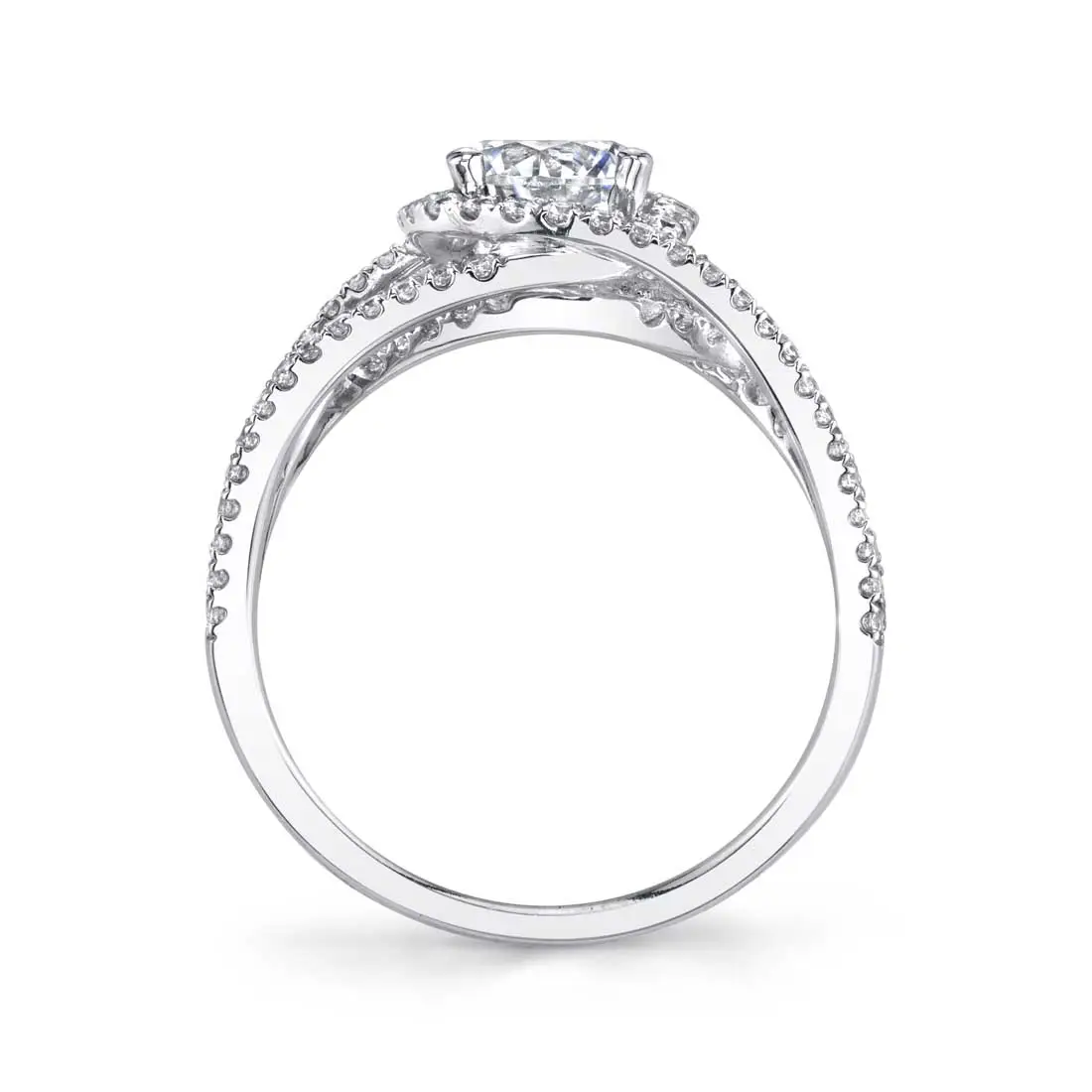 White Gold Round Cut Unique Engagement Ring - Françoise - Profile View