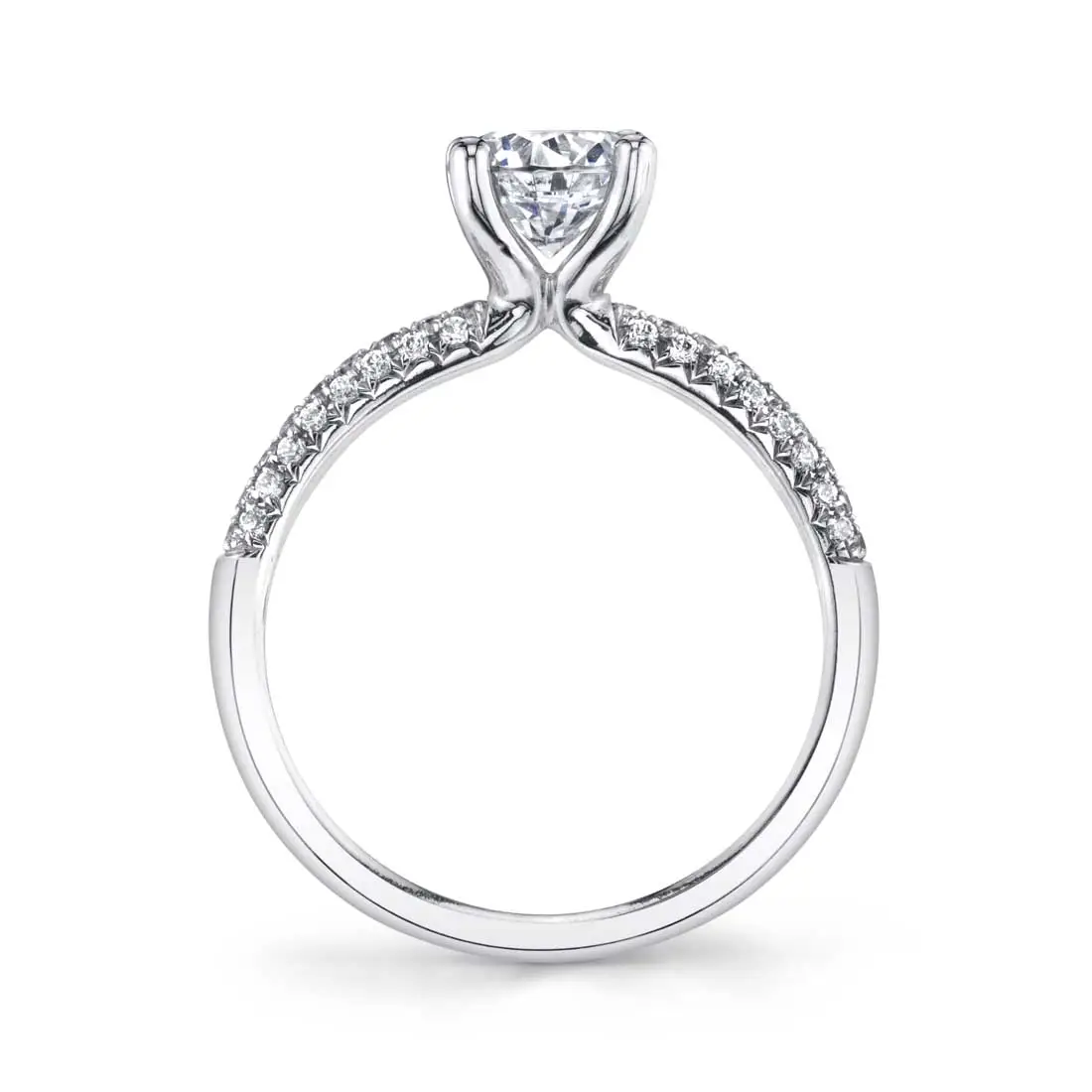 White Gold Round Cut Classic Pave Engagement Ring - Daphne - Profile View