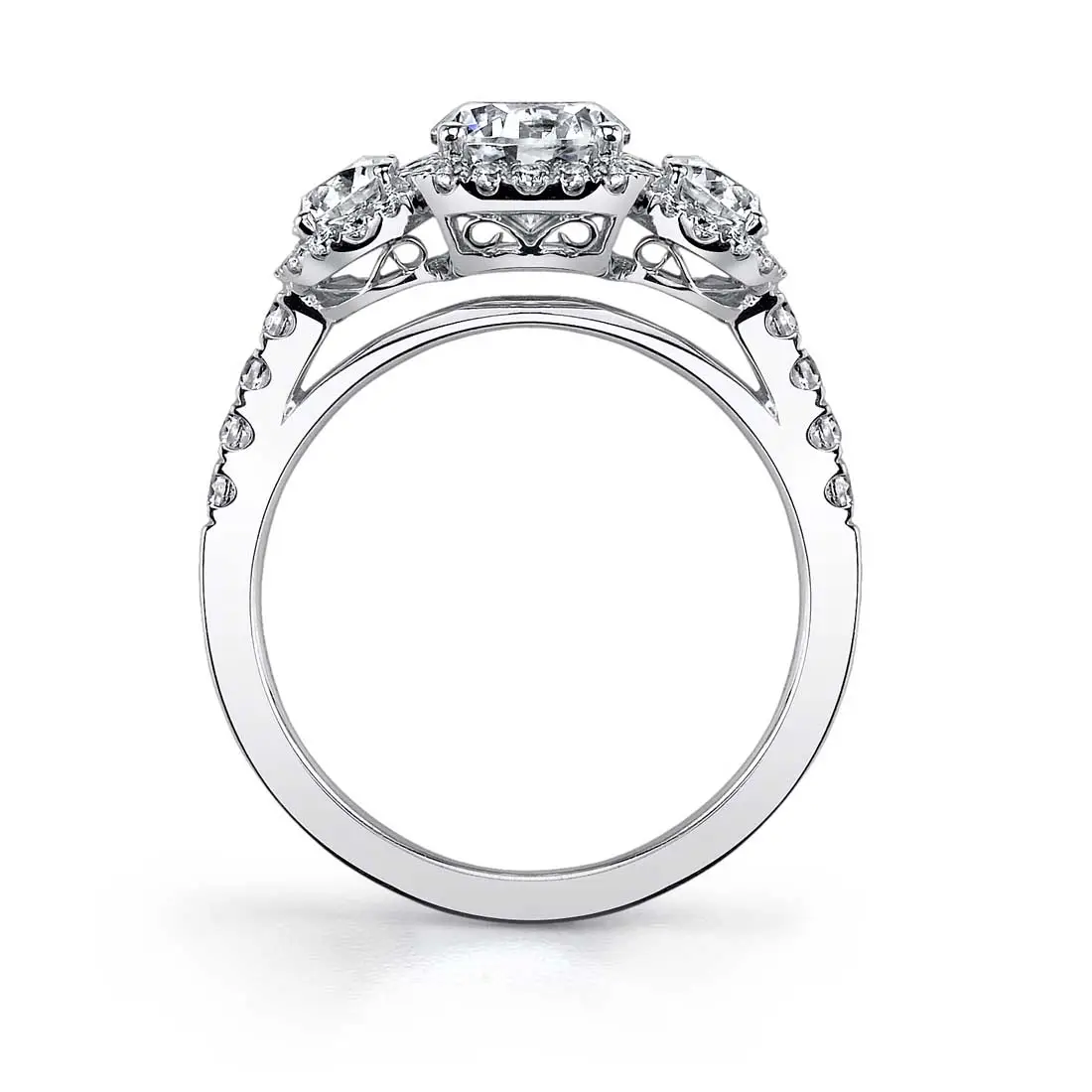 Three Stone Engagement Ring with Halo