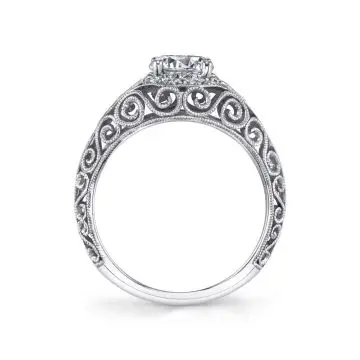 White Gold Round Cut Modern Vintage Engagement Ring - Alyssandra