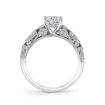 White Gold Round Cut Modern Vintage Engagement Ring - Louise