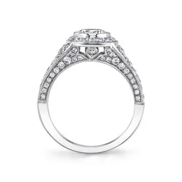 White Gold Round Cut Modern Vintage Bezel Engagement Ring - Karoline