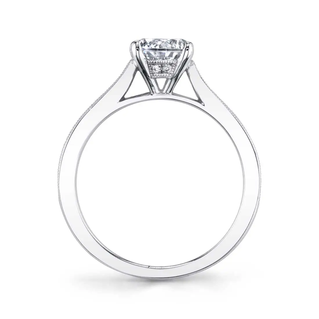 White Gold Round Cut Modern Classic Engagement Ring - Mona - Profile View
