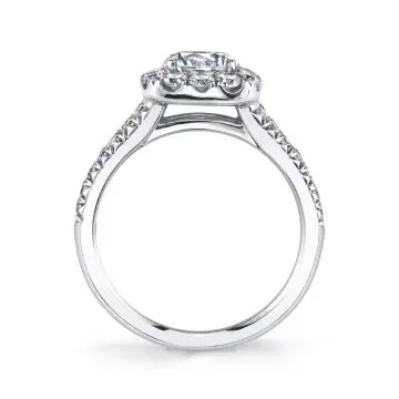 White Gold Round Cut  Cushion Halo Split Shank Engagement Ring - Sarah