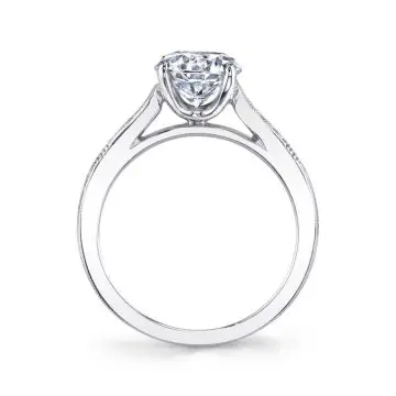 White Gold Round Cut Modern Vintage Engagement Ring - Holly