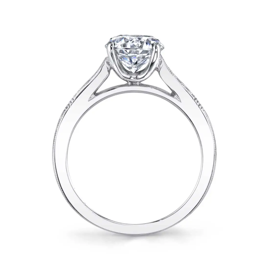 White Gold Round Cut Modern Vintage Engagement Ring - Holly - Profile View
