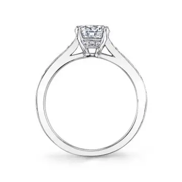 White Gold Round Cut Vintage Inspired Engagement Ring - Chereen