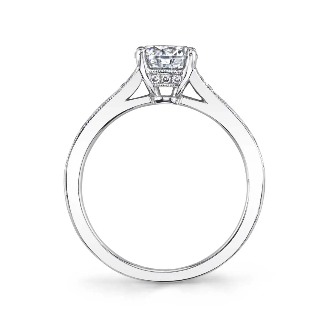 White Gold Oval Cut Vintage Inspired Engagement Ring - Chereen - Profile View