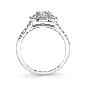 White Gold Round Cut Double Cushion Halo Split Shank Engagement Ring - Macey