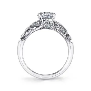 White Gold Round Cut Modern Vintage Engagement Ring - Roial