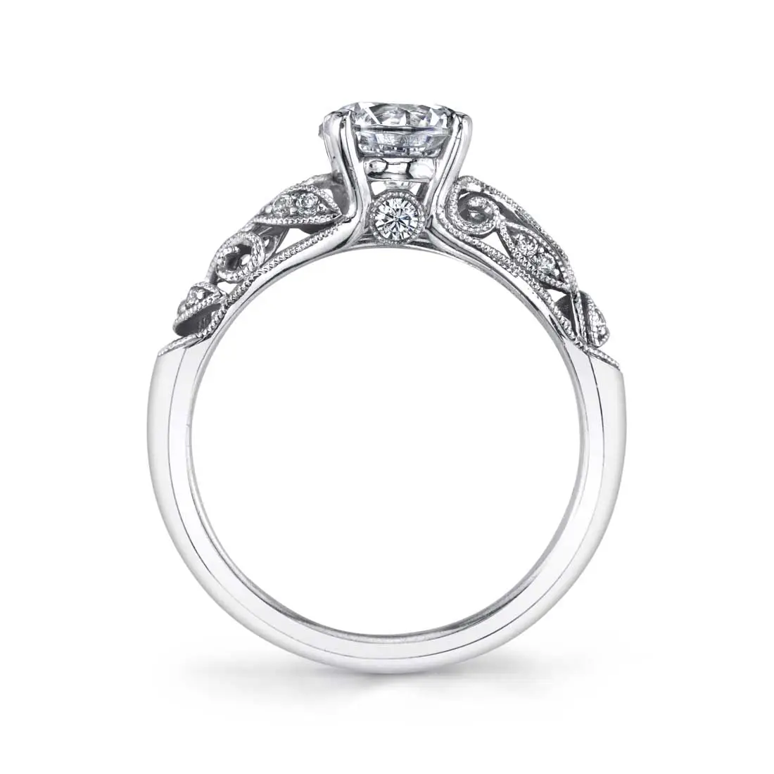 White Gold Round Cut Modern Vintage Engagement Ring - Roial - Lifestyle Image - Lifestyle Image - Profile View