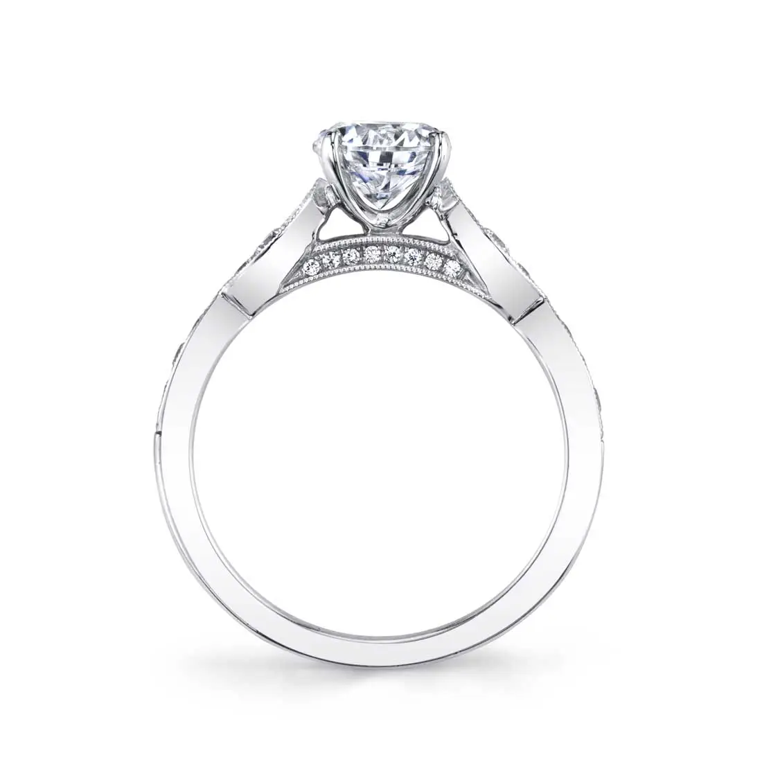 White Gold Round Cut Stackable Engagement Ring - Esmé - Profile View