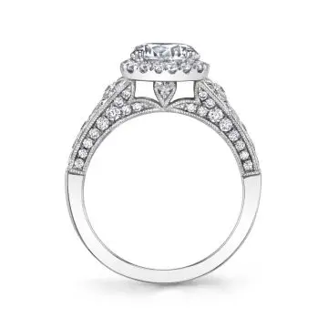 White Gold Round Cut Modern Vintage Halo Engagement Ring - Cheri