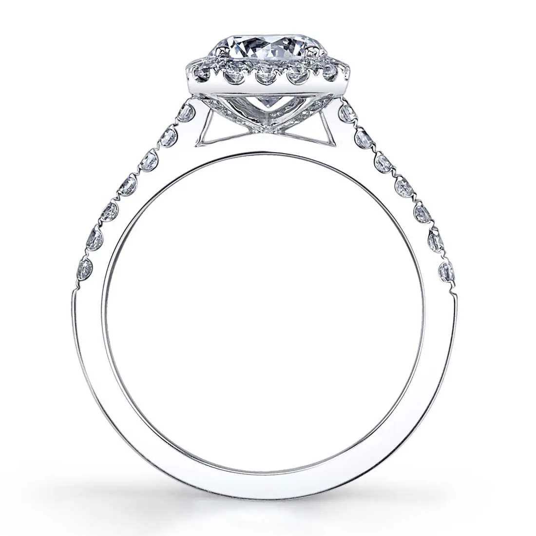 White Gold Round Cut Engagement Ring with Halo - Emma - Profile View