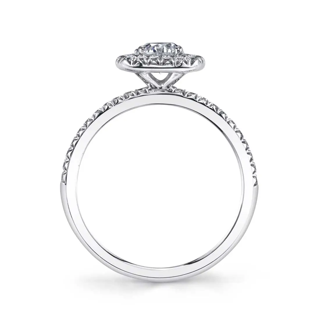 White Gold Round Cut Classic Double Halo Engagement Ring - Noele - Profile View