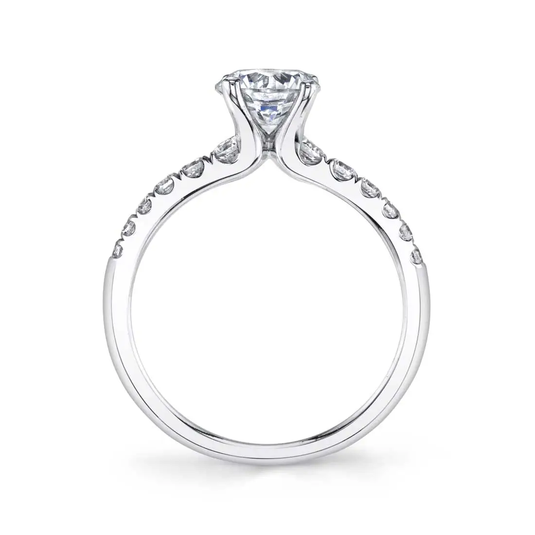 White Gold Round Cut Classic Engagement Ring - Celine - Profile View
