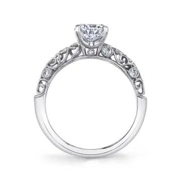 White Gold Round Cut Modern Vintage Solitaire Engagement Ring - Jacqueline