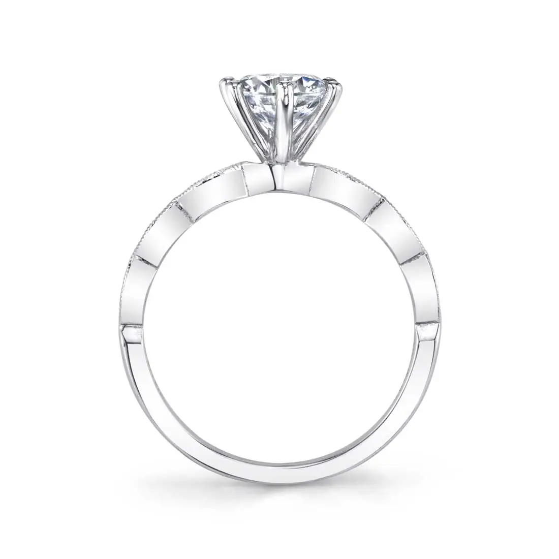 White Gold Round Cut Stackable Engagement Ring - Chanelle - Profile View