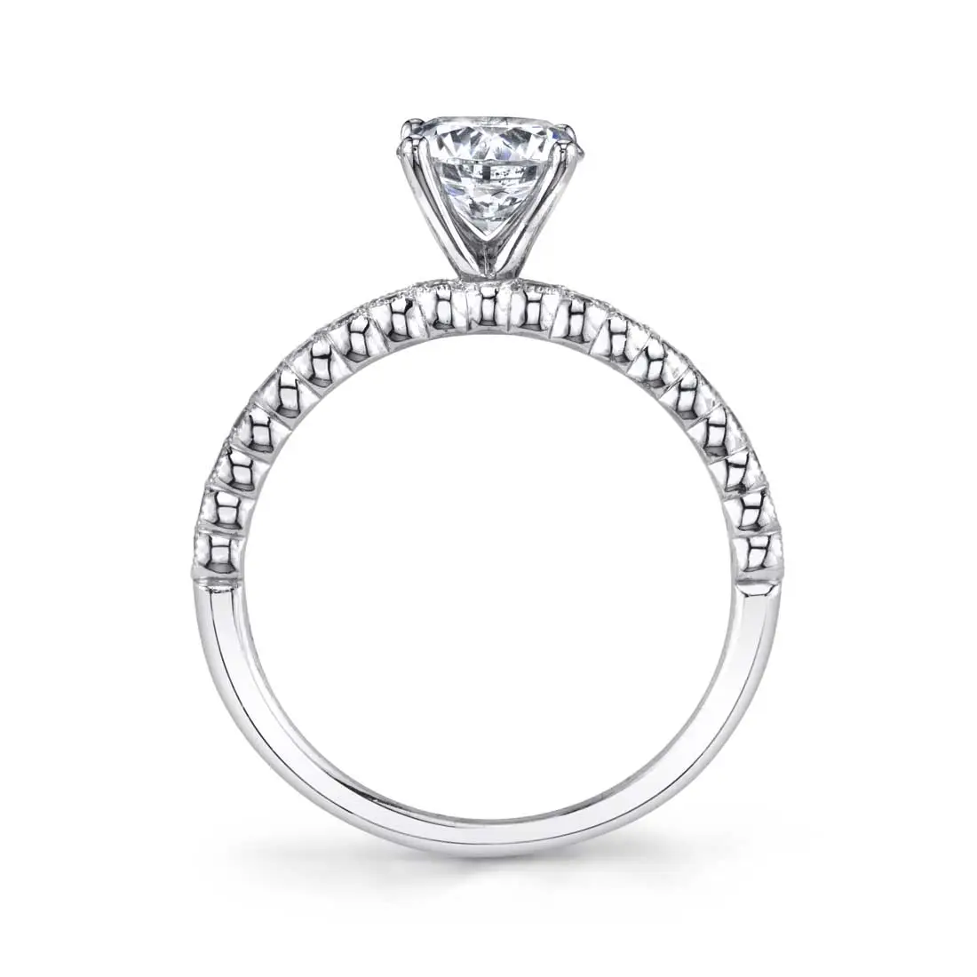 White Gold Round Cut Stackable Engagement Ring - Albertine - Profile View
