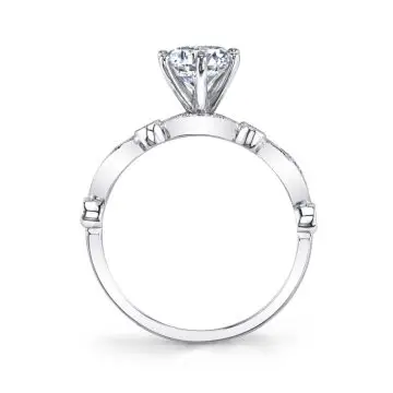 White Gold Round Cut Modern Vintage Stackable Engagement Ring - Charmánt
