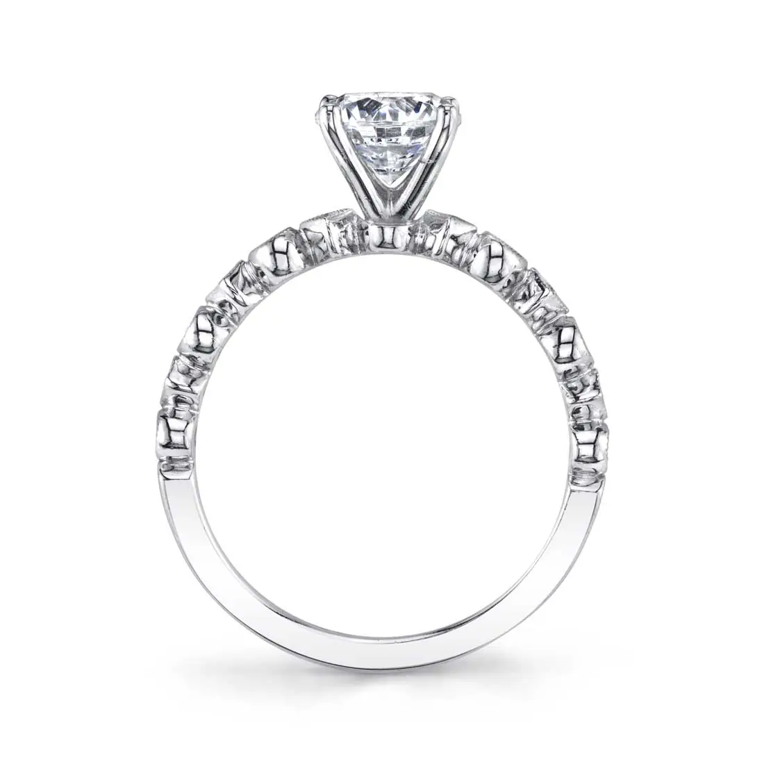 White Gold Round Cut Stackable Engagement Ring - Bellamy - Profile View