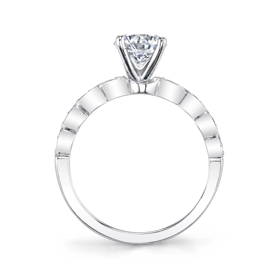 White Gold Round Cut Stackable Engagement Ring - Antoinette - Profile View