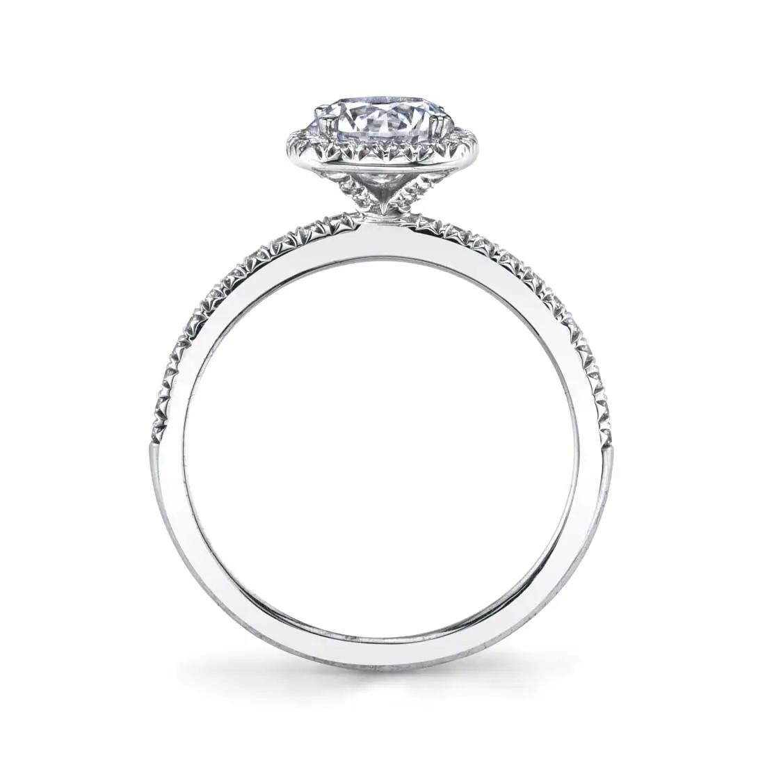 White Gold Round Cut Classic Halo Engagement Ring - Camilla - Profile View