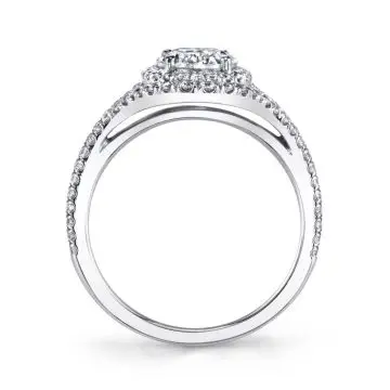 White Gold Round Cut Double Halo Engagement Ring with Split Shank - Nadine