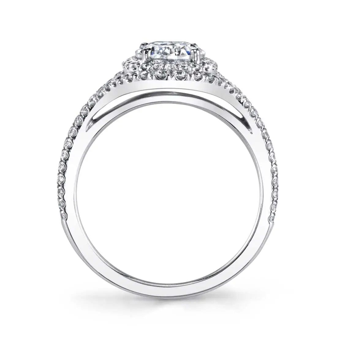 Round Cut Double Halo Engagement Ring with Split Shank - Nadine