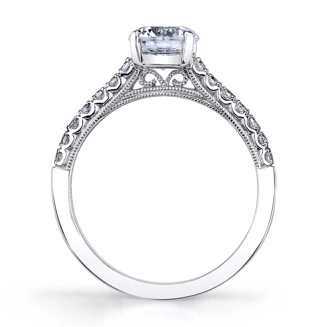 White Gold Round Cut Classic Engagement Ring - Clara - Profile View