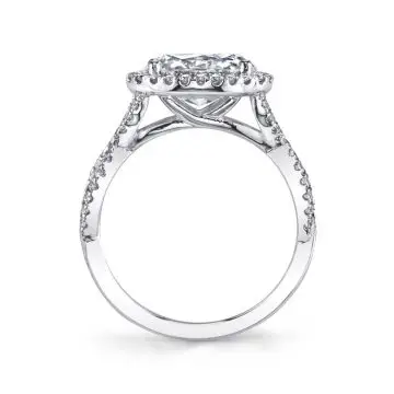 White Gold Oval Cut Spiral Engagement Ring with Halo - Scarlett
