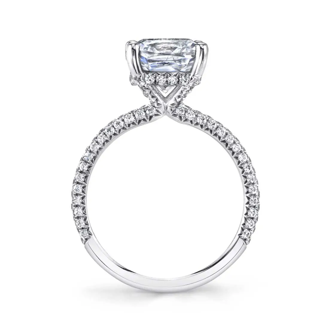 White Gold Round Cut Classic Pave Engagement Ring - Jayla - Profile View