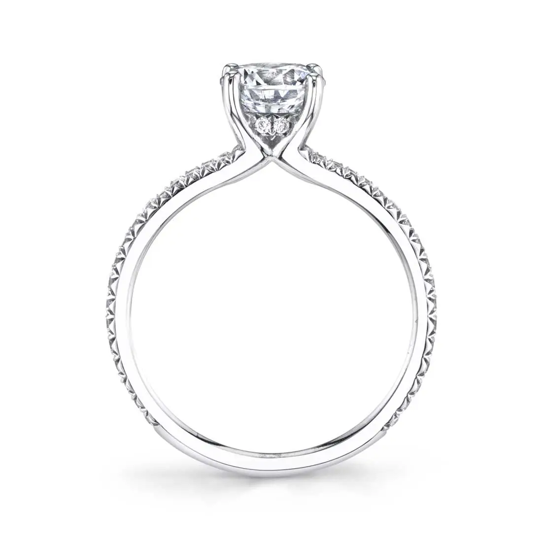 White Gold Oval Cut Classic Split Shank Engagement Ring - Romane - Profile View