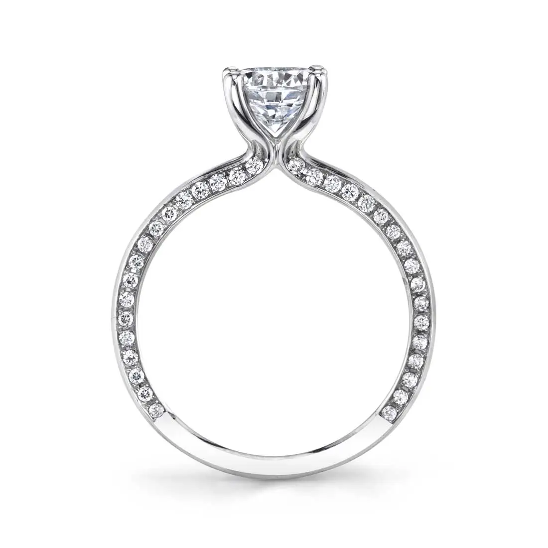 White Gold Round Cut Modern Solitaire Engagement Ring - Messaline - Profile View